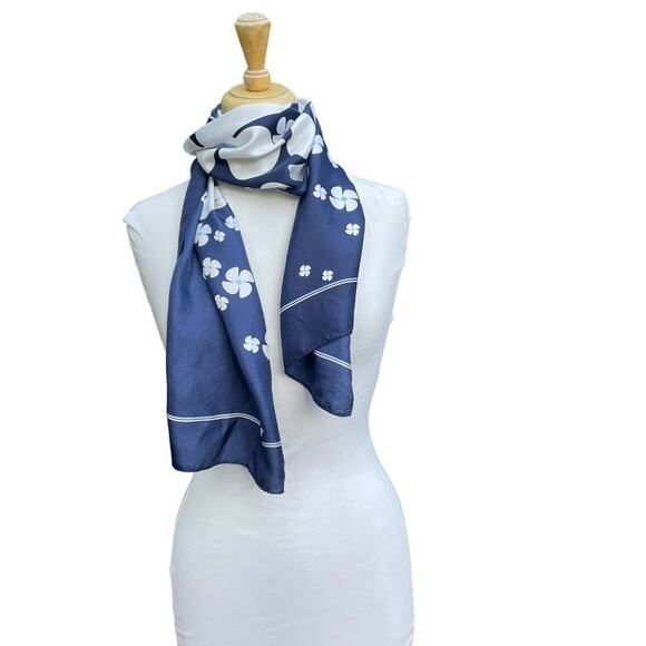 SVITZER 100% Silk Navy Floral Scarf - Picture 12 of 12
